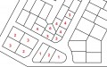 Príklad predaja stavebných pozemkov v developerskom projekte. Číslica označuje počet susedov.